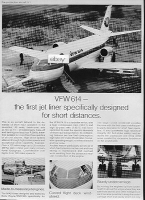  VFW-FOKKER 614 TWIN JET 1ST JETLINER DESIGNED FOR SHORT DISTANCES 1971 2 PG AD