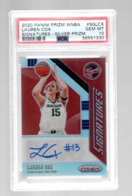 LAUREN COX 2020 PANINI PRIZM WNBA SIGNATURES  SILVER PRIZMS AUTO #SG-LCX PSA 10