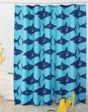 Pillowfort Shark Shower Curtain Navy / Blue Fabric NEW Target Beach Tropical