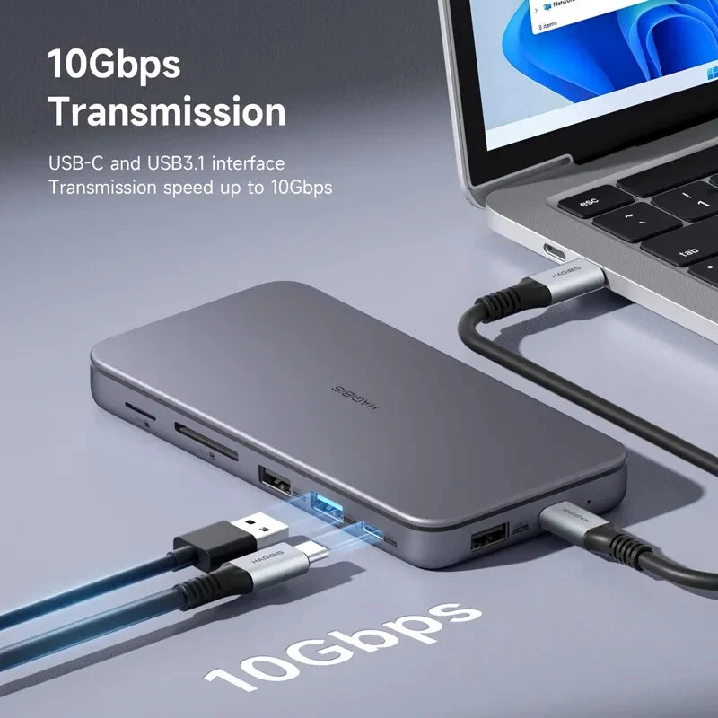 Hagibis 9-in-1 USB C Hub with 10Gbps M.2 NVMe SSD Enclosure & Built-In Cable - Image 4 of 4