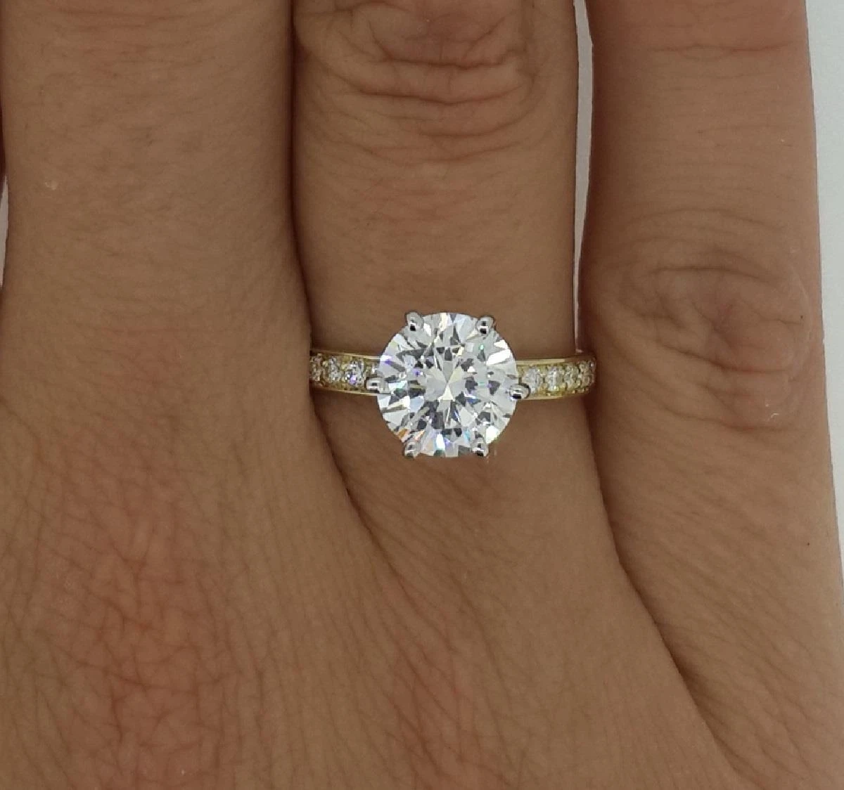 1.5 Ct Pave 6 Prong Round Cut Diamond Engagement Ring VS2 H Yellow