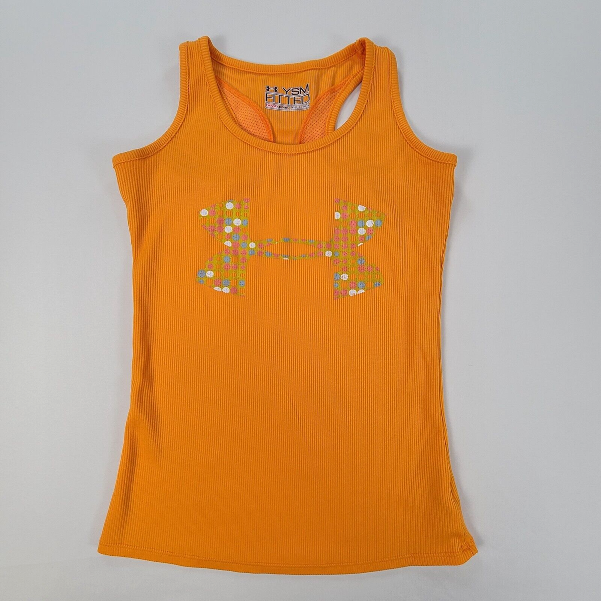 Under Armour Shirt Girls Small Orange Tank Top Lightweight