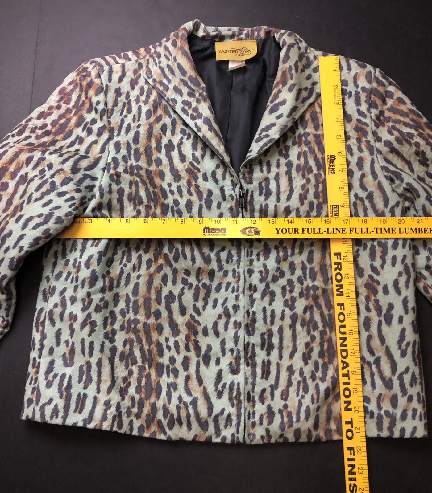 Blazer arazzo donna pony dipinto giungla leopardato verde acqua taglia M 1 2 zip J15