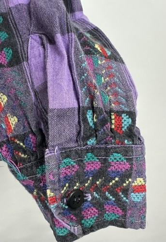 Vintage 90s Rainbow Heart Shirt WOMENS L Purple Buffalo Plaid Jacquard Western - Picture 9 of 15