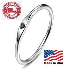 AVECON 925Sterling Silver Simple Carve Heart Wedding Band Stackable Promise Ring