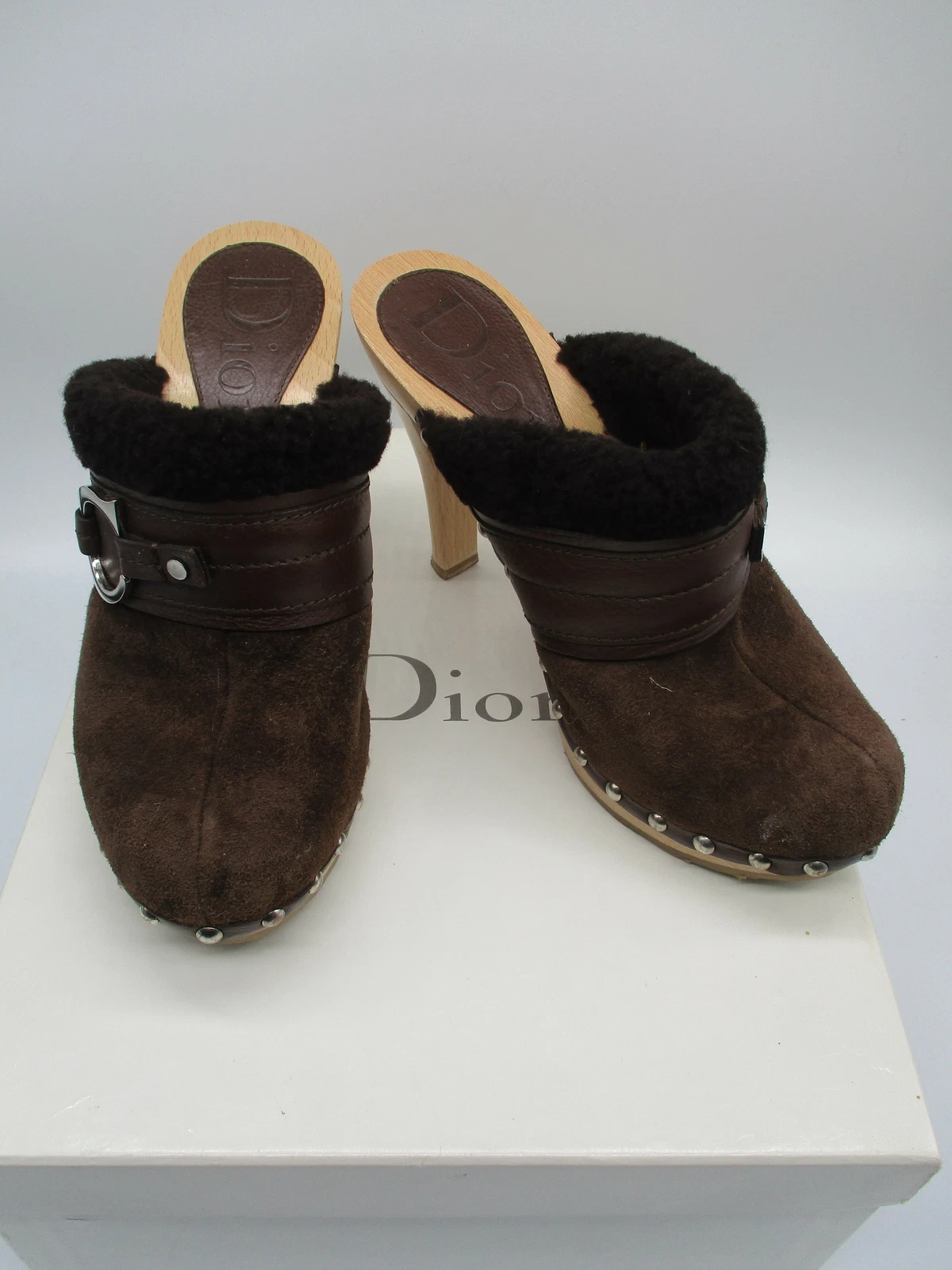 SABOTS GARNITURE CHRISTIAN DIOR marron daim et cisaillement taille 6,5
