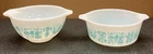 TWO Pyrex 441, 472 Turquoise Butterprint Amish Mixing Bowl 1 1/2 Pt. USA