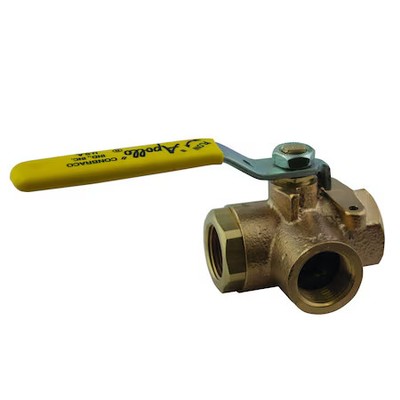 Apollo Valves 7060301 Manual 3-Way Ball Valve, 1/2 In Fnpt X 1/2 In Fnpt X 1/2