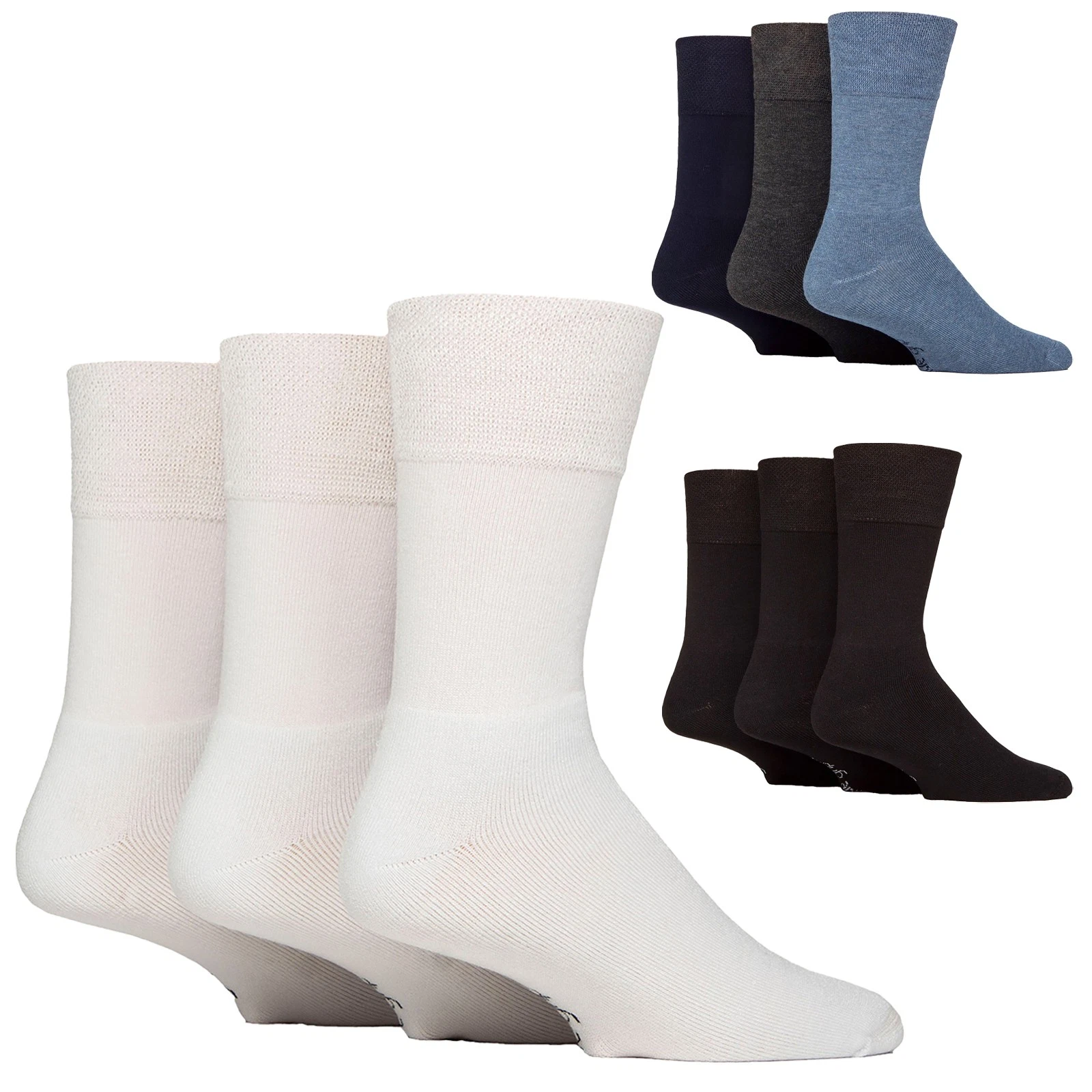 Gentle Grip - 3 Pack Men's Bamboo Crew Socks Soft Breathable Cushioned
