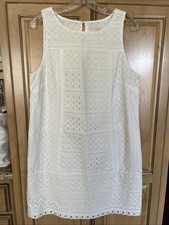 LOFT SLEVELESS EYELET WHITE DRESS MINI ABOVE KNEE Size 10 OR 12 TAG MISSING
