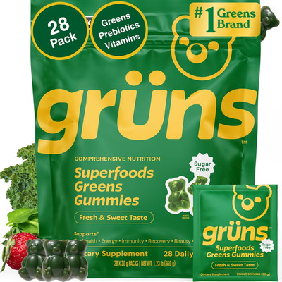 Sugar Free Super Greens Gummies Spirulina Chlorella Adaptogens 28ct