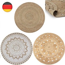 Natur Teppich Rund Jute Baumwollteppich Boho Wohnzimmerteppich Flur Flachgewebe