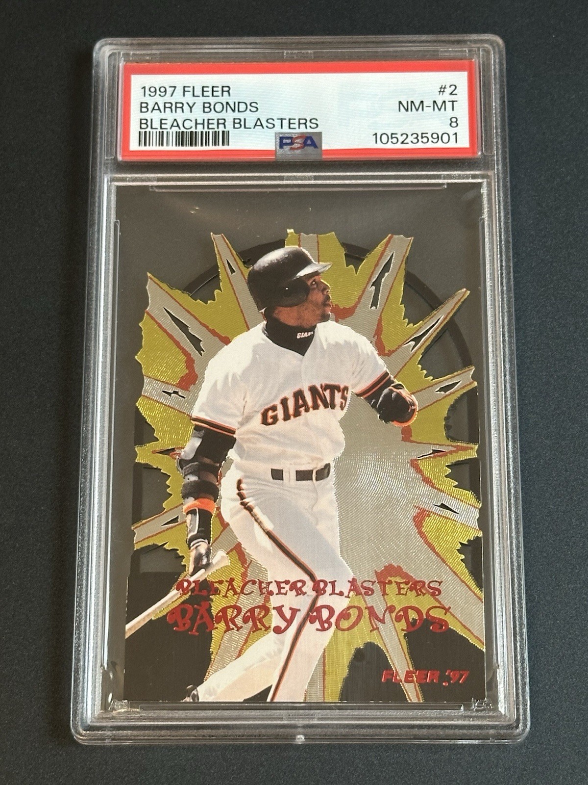 1997 Fleer Bleacher Blasters Barry Bonds Insert Card #2 of 10 PSA 8