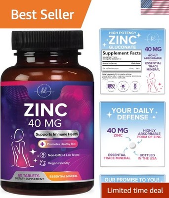 Zinc Supplements 40mg - High Potency Immune Support & Antioxidant Supplement ...