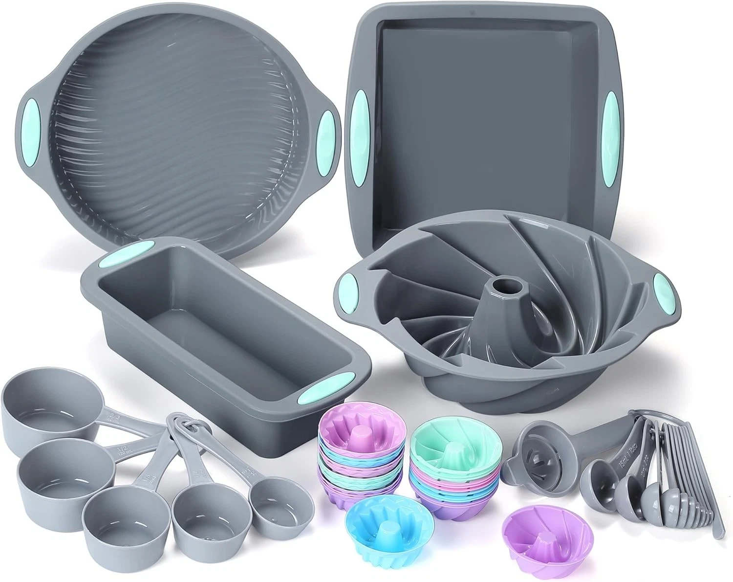 45 Pieces Silicone Bakeware Set Heat Resistant Baking Pans Nonstick Baking Molds