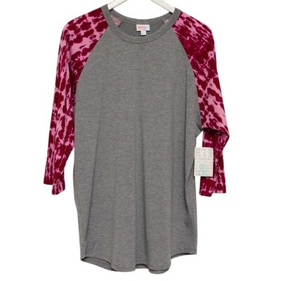LULAROE Randy Tunic Tee Size XL-2XL Gray Pink Tie Dye 3/4 Sleeves Casual Top NWT