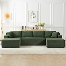 U-Shaped Modular Sectional Sofa Set w/ Corduroy Fabric, 6-Seat Cloud Couch