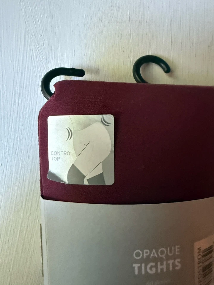 NWT NORDSTROM TIGHTS Opaque Burgundy Field CONTROL TOP Women’s SIZE MEDIUM - Image 2 of 4