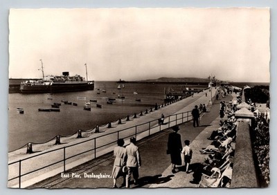 Vintage RPPC East Pier Dun Laoghaire Ireland Ship Harbor Valentine's