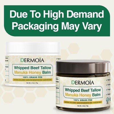 DERMOIA Grass Fed Whipped Beef Tallow for Skin with Manuka Honey - Silky Smoo...