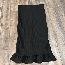 Urban Outfitters Skirt Medium Black Ribbed Midi Black Back Slit Ruffle