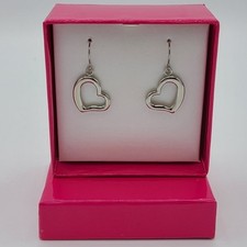 Open Heart Silver SS Dangle Drop Earrings - NEW