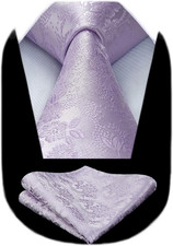 Men Floral Ties Woven Classic 3.4" Necktie Set Formal Tie Pocket Square for Wedd