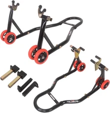 Motorcycle Front & Rear Stands Lift Combo 850lbs with 4 Adapters, Universal Use