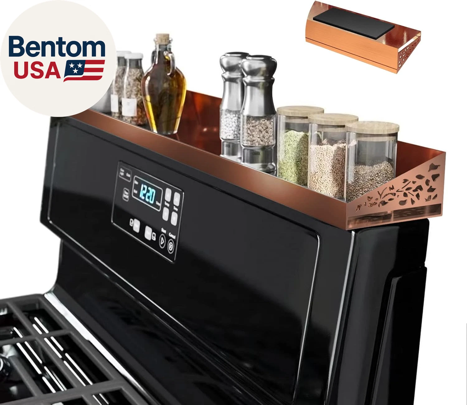 30" Magnetic Stove Top Shelf – Brushed Copper Spice Rack and Seasoning Organizer