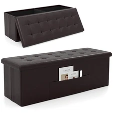 43 Inches Folding Storage Ottoman Bench with Side Pocket Storage Chest