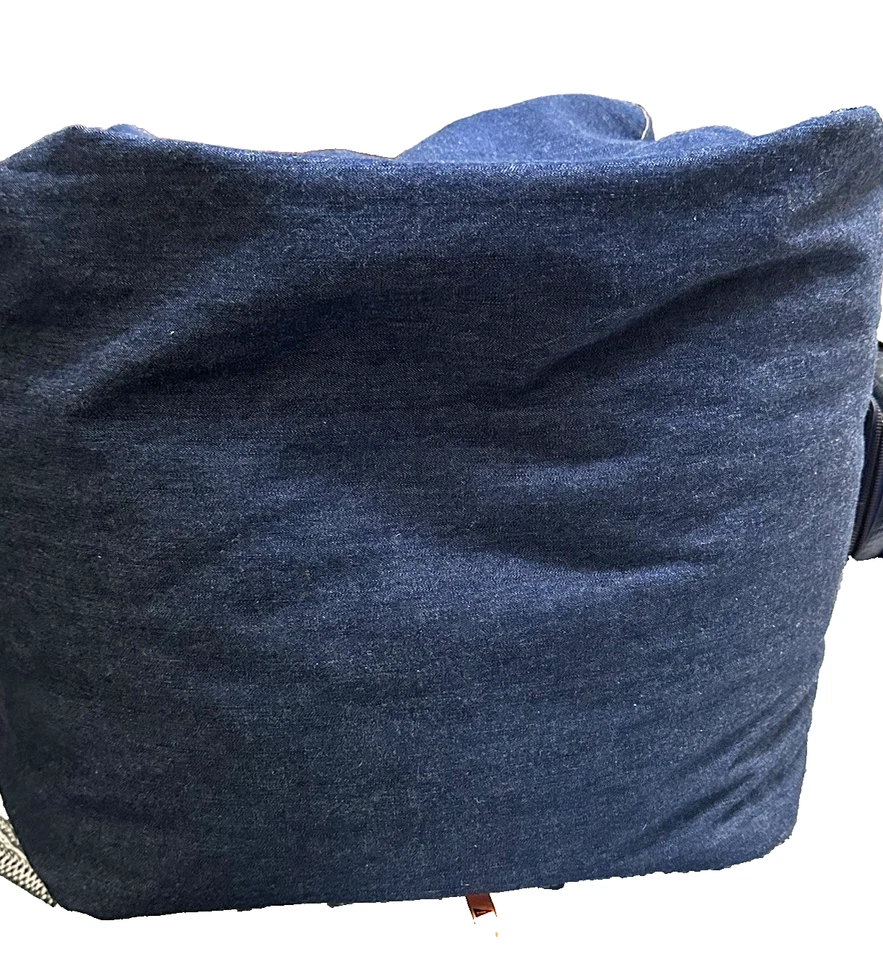 Denim Bean Bag Pouf Footstool 16” X 16” Side Pocket Blue Jean Vtg Y2K - Image 2 of 4