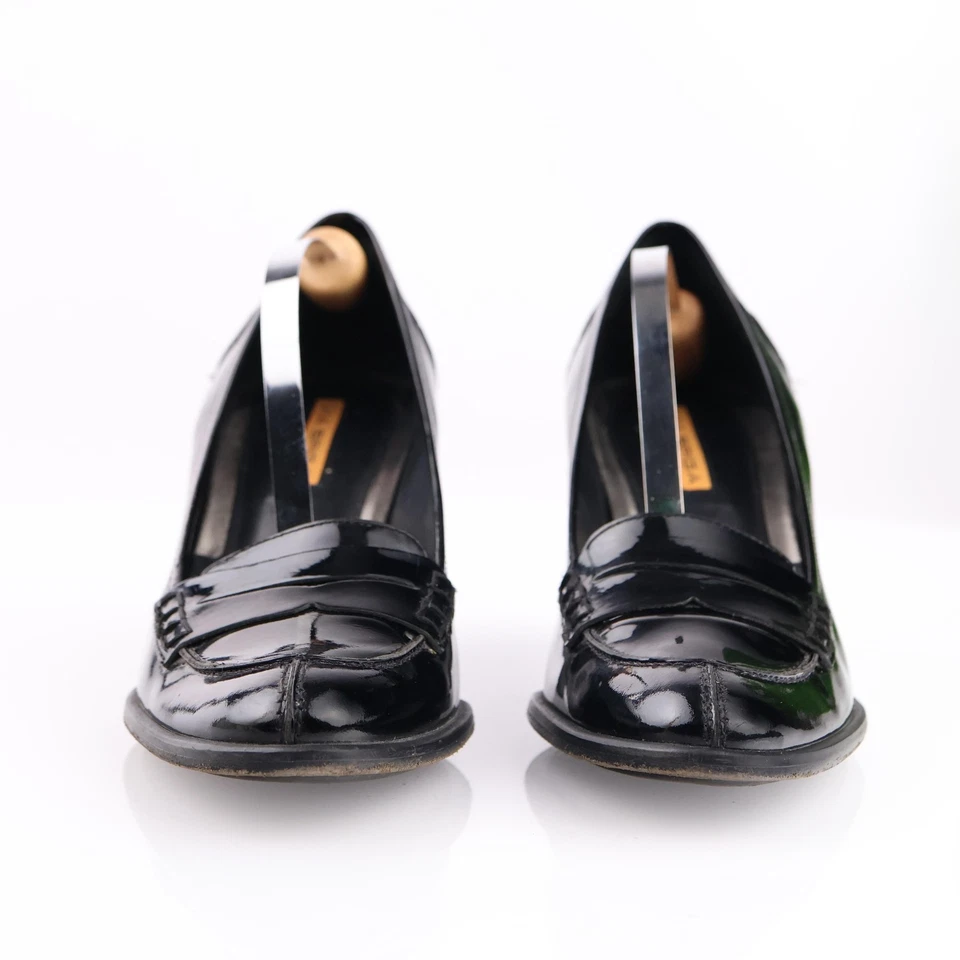 Zapatos mocasines Via Spiga para mujer talla 8,5 charol negro tacón bloque Foto 2 de 4