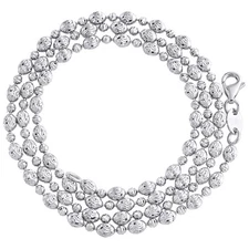 10K White Gold Texture Moon Cut / Candy Bead 3mm Italian Chain / Necklace 16"
