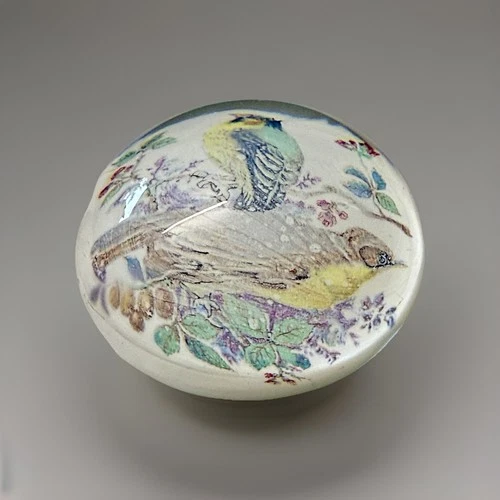 Vintage Murano Italy Glass Paperweight Birds –HandPainted Ceramic Relief Labeled