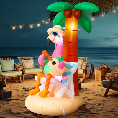 6 Ft Inflatable Flamingo Outdoor Decoration Pre-Lit Lights Beach Party Decor Coc
