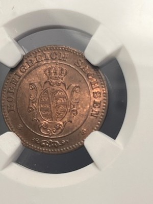 1872 B Germany Saxony 1 Pfennig NGC MS 64 RB Top Pop 1/0 None