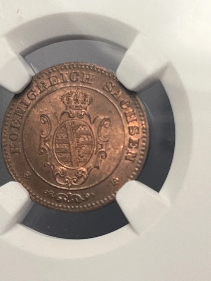 1872 B Germany Saxony 1 Pfennig NGC MS 64 RB  Top Pop 1/0 None Finer - Image 3 of 3