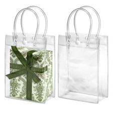 15PCS Clear Plastic Gift Bags with Handle Reusable Transparent Gift Tote Bags