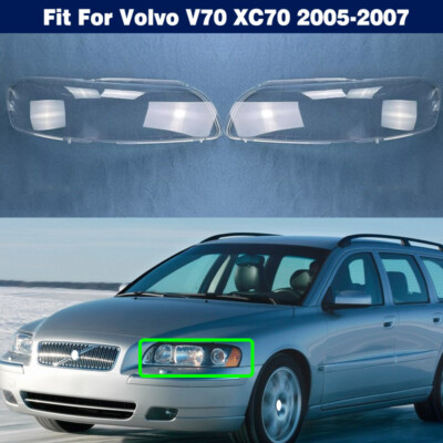 2Pcs Clear Headlamp Headlight Lens Cover Shell+Glue For Volvo V70 XC70 2005-2007