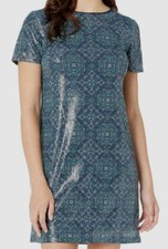 $200 Michael Kors Women's Blue Majorelle Medallion Sequin Shift Dress Size L