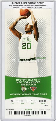 THE BIG 3 DEBUT 2007 Celtics Knicks 10/17 Full Ticket PIERCE GARNETT RAY ALLEN