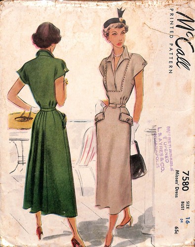 Vintage 1940s McCall Dress Sewing Pattern - 7580 - Bust 34 - Near Complete*