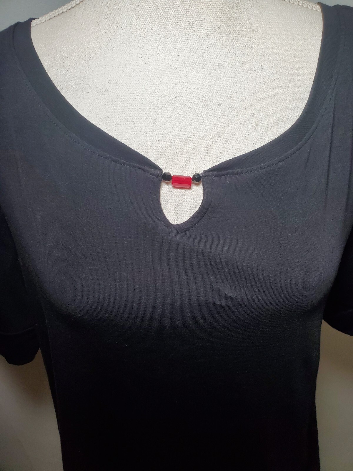 Ellen Tracy Solid Black Top Short Cuffed Sleeves … - image 2