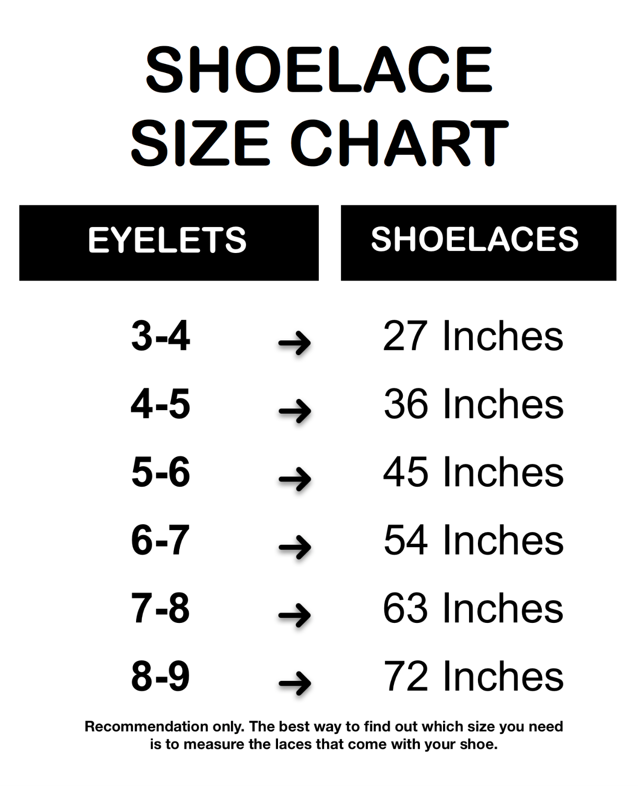 nike shoelace size chart