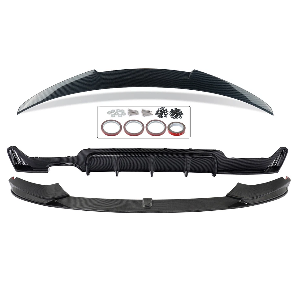 Fits 2013-20 BMW 435i 440i F33 M Sport Front+Rear Bumper Lip Spoiler Carbon Look Foto 4 de 4