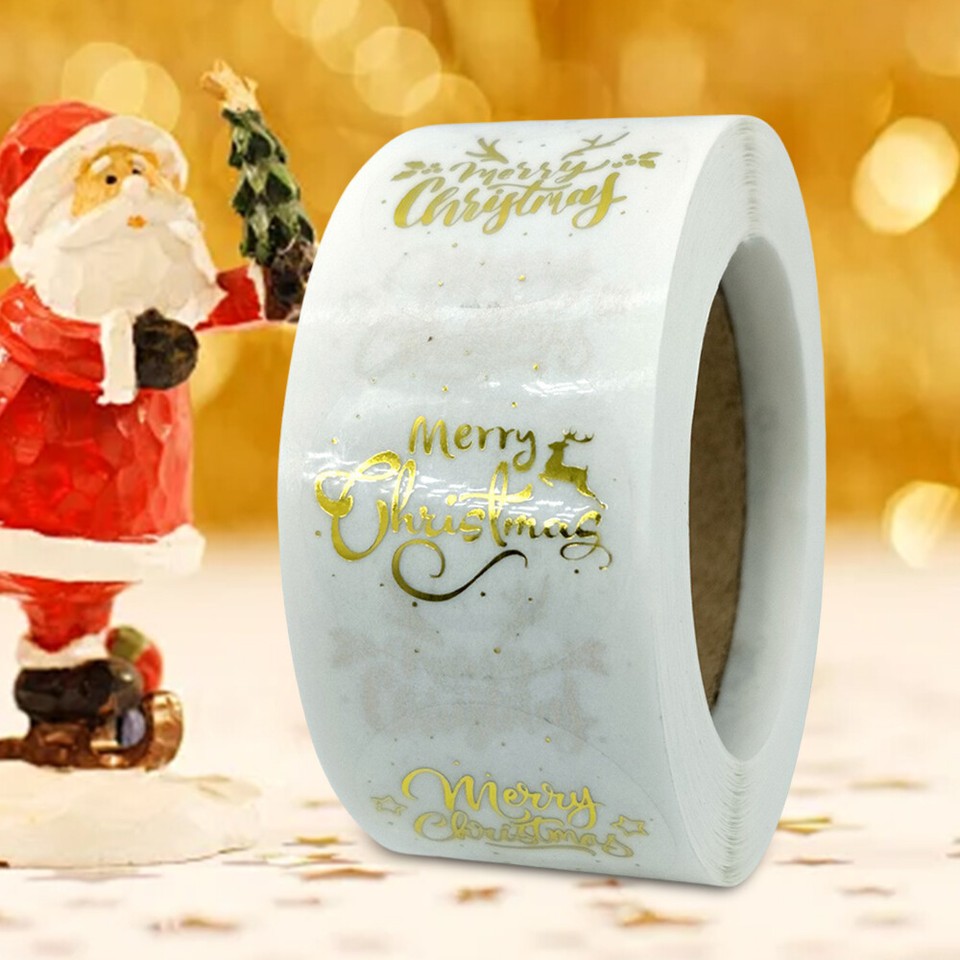 Clear Christmas Stickers Gold Xmas Labels Gift Merry Happy Craft Box