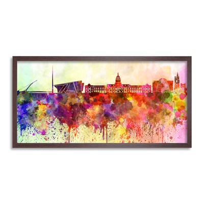 Dublin Skyline Paint Splash Cityscape Long Panel Framed Art Print 12x25''