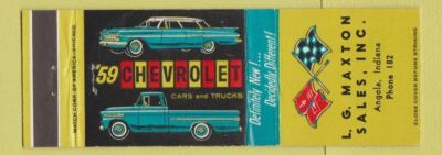 Matchbook Cover - 1959 Chevrolet LG Maxton Angola IN low phone # WEAR