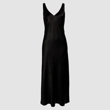  425 Vince Women's Black Satin V-Neck Maxi Slip Dress Size Medium