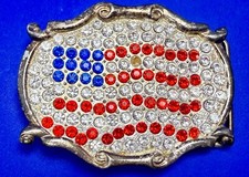 USA Flag United States America Patriotic Western Belt Buckle Missing Rhinestone